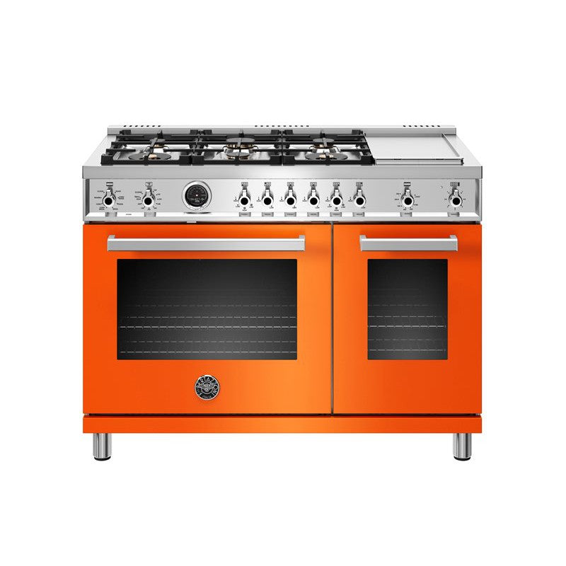 Bertazzoni Professional Series 48" 6 Brass Burners Arancio Freestanding Dual Fuel Range With 7 Cu.Ft. Electric Self-Clean Oven and Griddle