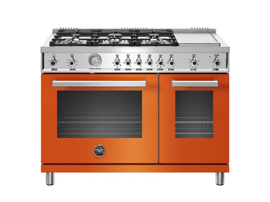 Bertazzoni Professional Series 48" 6 Brass Burners Arancio Freestanding Propane Gas Range With 7.2 Cu.Ft. Double Oven and Electric Griddle