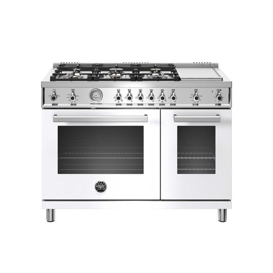 Bertazzoni Professional Series 48" 6 Brass Burners Bianco Freestanding All Gas Range With 7.2 Cu.Ft. Double Oven and Electric Griddle