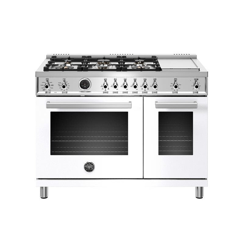 Bertazzoni Professional Series 48" 6 Brass Burners Bianco Freestanding Dual Fuel Range With 7 Cu.Ft. Electric Self-Clean Oven and Griddle