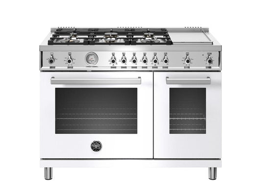 Bertazzoni Professional Series 48" 6 Brass Burners Bianco Freestanding Propane Gas Range With 7.2 Cu.Ft. Double Oven and Electric Griddle