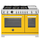 Bertazzoni Professional Series 48" 6 Brass Burners Giallo Freestanding All Gas Range With 7.1 Cu.Ft. Double Gas Oven and Electric Griddle