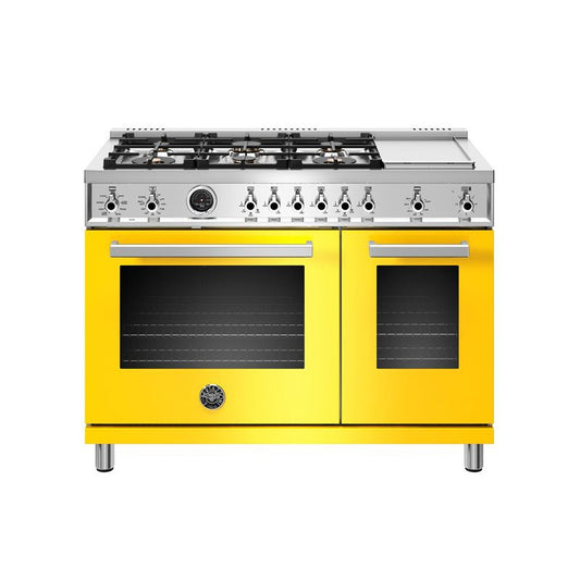 Bertazzoni Professional Series 48" 6 Brass Burners Giallo Freestanding Dual Fuel Range With 7 Cu.Ft. Electric Self-Clean Oven and Griddle