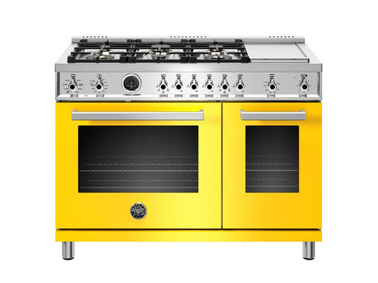 Bertazzoni Professional Series 48" 6 Brass Burners Giallo Freestanding Propane Gas Range With 7 Cu.Ft. Electric Self-Clean Oven and Griddle