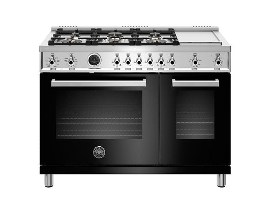 Bertazzoni Professional Series 48" 6 Brass Burners Nero Freestanding Propane Gas Range With 7 Cu.Ft. Electric Self-Clean Oven and Griddle