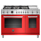 Bertazzoni Professional Series 48" 6 Brass Burners Rosso Freestanding Propane Gas Range With 7 Cu.Ft. Electric Self-Clean Oven and Griddle