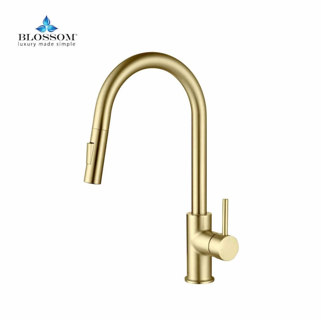 Blossom F01 206 9" x 17" Brushed Gold Single Lever Handle Pull Down Kitchen Faucet