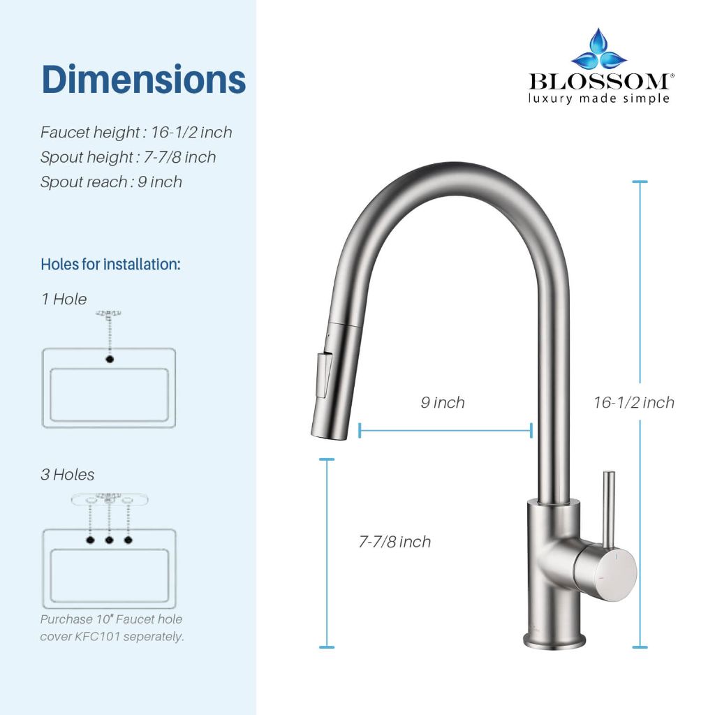 Blossom F01 206 9" x 17" Brushed Nickel Single Lever Handle Pull Down Kitchen Faucet