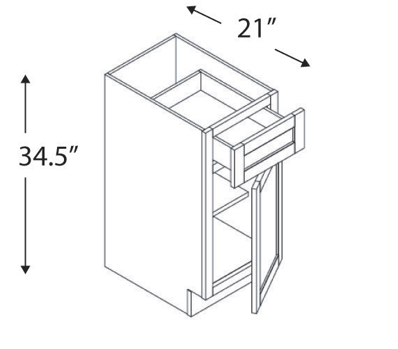 Blue Valley Cabinets 12" x 35" x 21" Vanity Base Cabinet With 1 Door and 1 Drawer (DW-VB12)