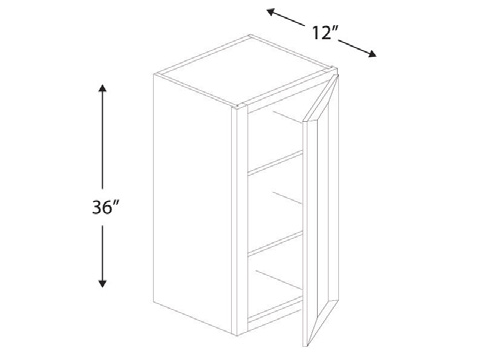 Blue Valley Cabinets 12" x 36" x 12" Wall Cabinet With 1 Door (DW-W1236)