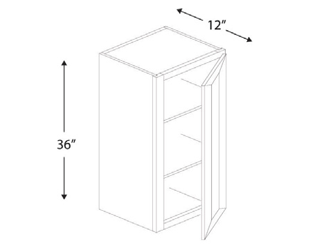 Blue Valley Cabinets 12" x 36" x 12" Wall Cabinet With 1 Door (MS-W1236)