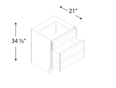 Blue Valley Cabinets 21" x 35" x 21" Vanity Drawer Base Cabinet With 3 Drawers (WHS-VDB21)