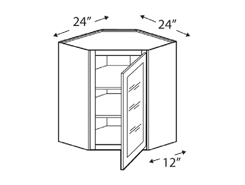 Blue Valley Cabinets 24" x 15" x 12" Wall Diagonal Corner Frosted Glass Door Only (DW-WDC2415GD)