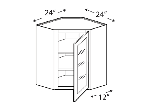 Blue Valley Cabinets 24" x 15" x 12" Wall Diagonal Corner Frosted Glass Door Only (MS-WDC2415GD)