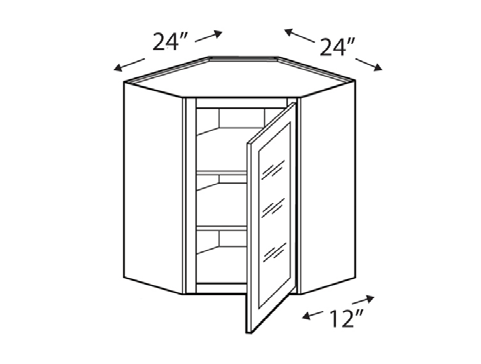 Blue Valley Cabinets 24" x 15" x 12" Wall Diagonal Corner Frosted Glass Door Only (SG-WDC2415GD)