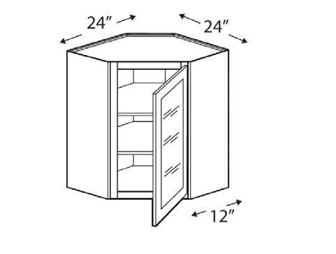 Blue Valley Cabinets 24" x 15" x 12" Wall Diagonal Corner Frosted Glass Door Only (WHS-WDC2415GD)