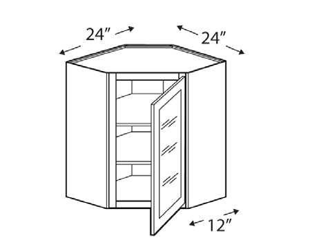 Blue Valley Cabinets 24" x 30" x 12" Wall Diagonal Corner Frosted Glass Door Only (SG-WDC2442GD)