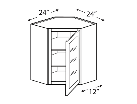 Blue Valley Cabinets 24" x 30" x 12" Wall Diagonal Corner Frosted Glass Door Only (WHS-WDC2442GD)