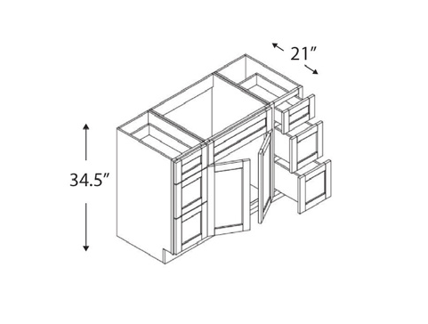 Blue Valley Cabinets 60" x 35" x 21" Vanity Double Sink Cabinet Combo 3 Drawers (DW-VSD6021DD)