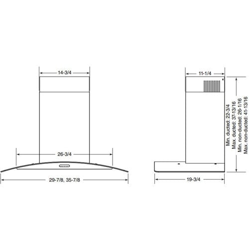Broan EW4636SS 36" 460 Max Blower CFM Stainless Steel Convertible Curved Glass Chimney Range Hood