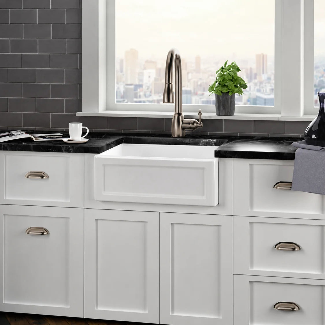 Cahaba CAHCAFC2418SB 24" Single Bowl Reversible Apron Front Fireclay Kitchen Sink
