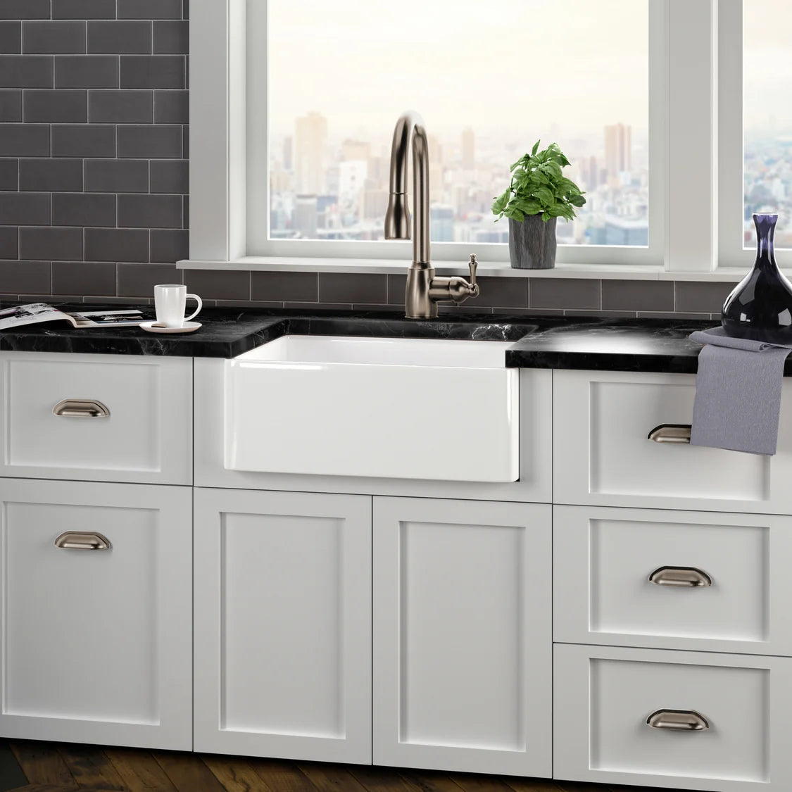 Cahaba CAHCAFC2418SB 24" Single Bowl Reversible Apron Front Fireclay Kitchen Sink
