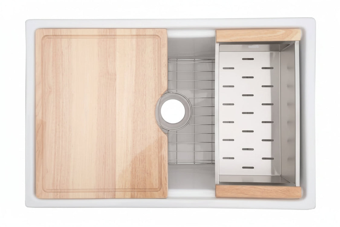 Cahaba CAHCAFC30SBKW 30" Single Bowl Reversible Apron Front Fireclay Workstation Kitchen Sink