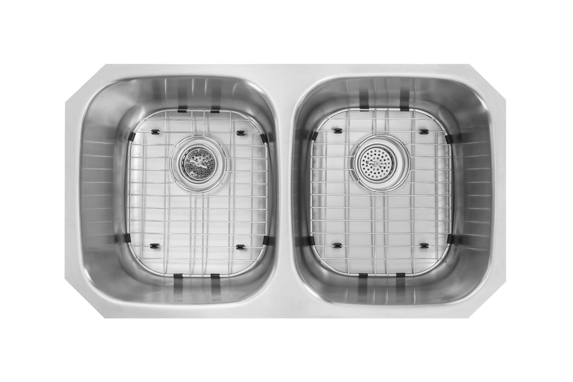 Cahaba CAHCASS16UM32DB-2 32" x 19" Standard Radius Double Bowl 16 Gauge Kitchen Sink