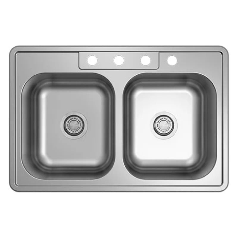 Cahaba CAHCASS3322DIDB-20.4 33" Stainless Steel 50/50 Standard Radius Double Bowl Drop-In Kitchen Sink - 4 Hole Prepunch