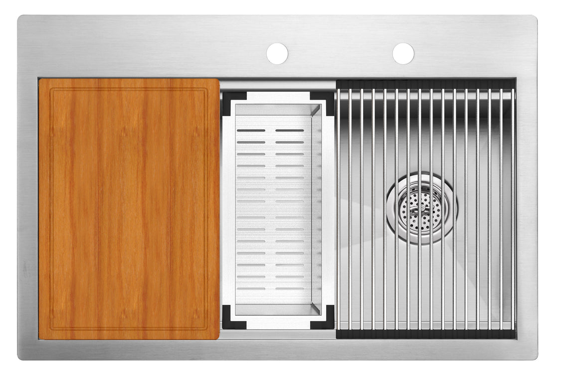 Cahaba CAHCASS3322DMSBWS 33" Stainless Steel 18-Gauge Micro Radius Single Bowl Kitchen Sink - Workstation