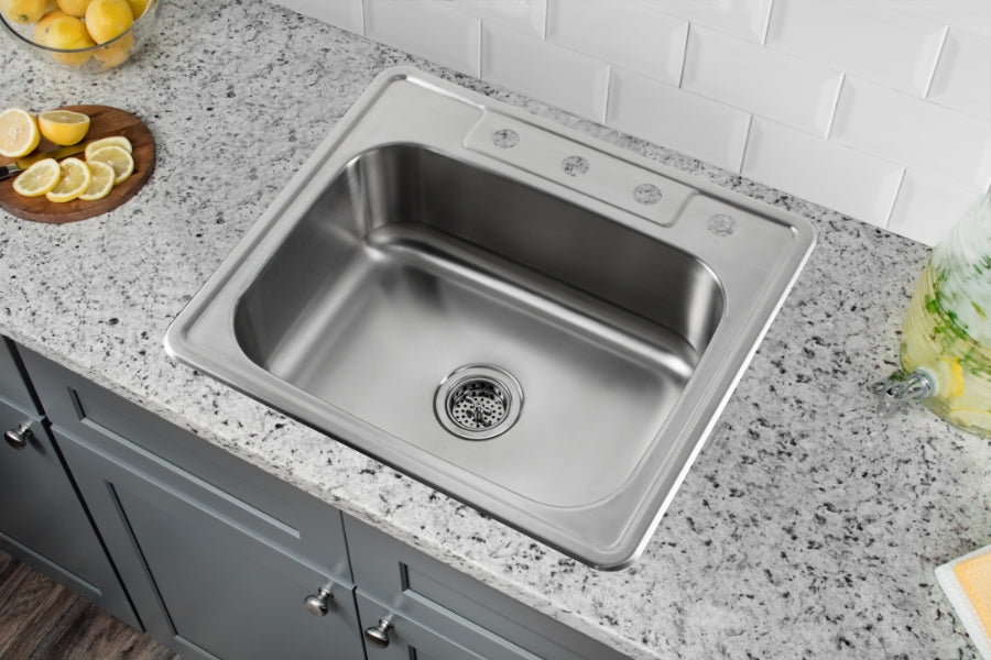 Cahaba CAHCA113SB25 25" 4-Hole Prepunch Stainless Steel Standard Radius Single Bowl Drop-In Kitchen Sink
