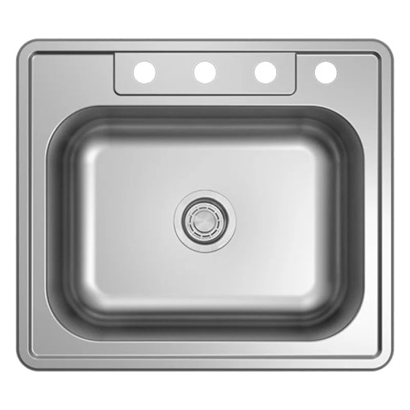 Cahaba CAHCASS2522DISB-20.4 25" Stainless Steel 4-Hole Prepunch Standard Radius Single Bowl Drop-In Kitchen Sink