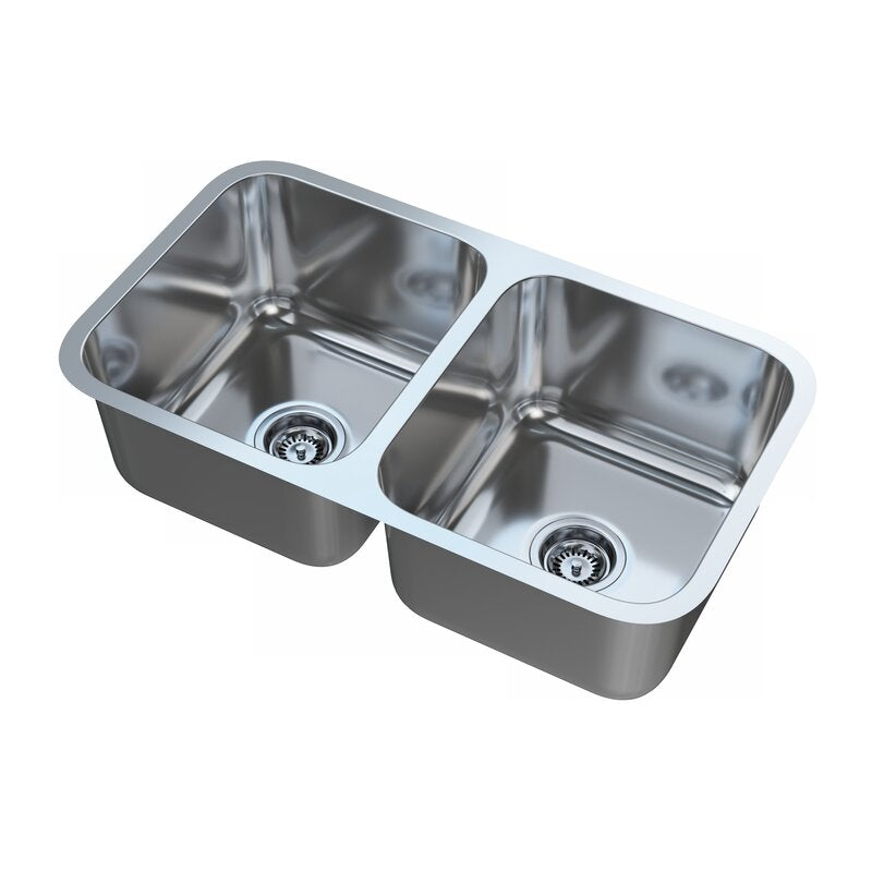 Cantrio Koncepts 21" 18-Gauge Rectangle Double Basin Stainless Steel Undermount Kitchen Sink With Strainer Drain