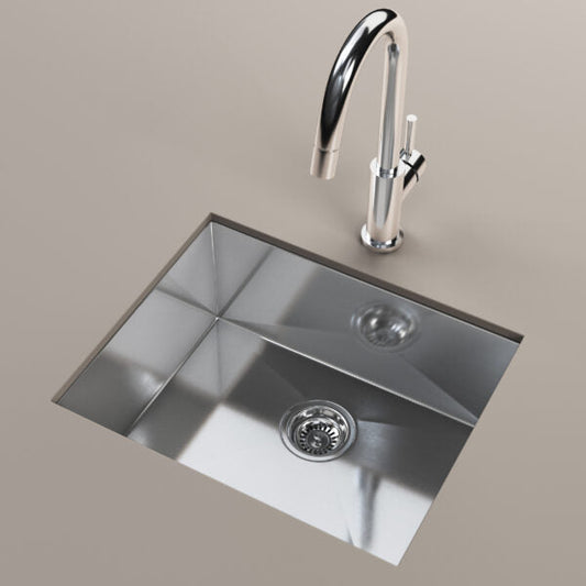 Cantrio Koncepts 22" 18-Gauge, 0 Radius Square Stainless Steel Undermount Kitchen Sink With Strainer Drain