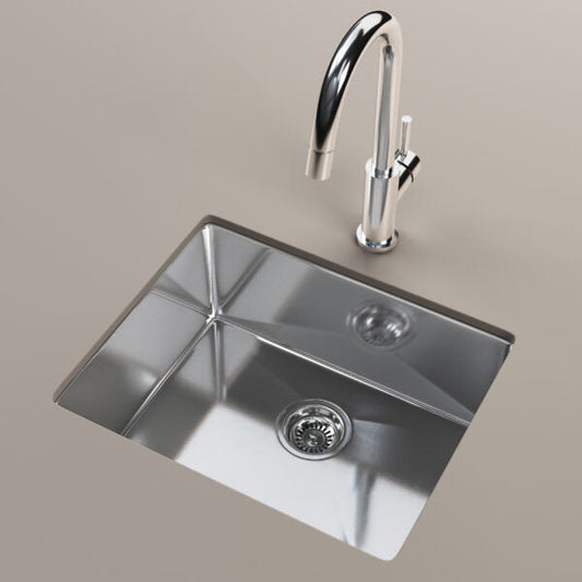 Cantrio Koncepts 22" 18-Gauge, 10mm Radius Square Stainless Steel Undermount Kitchen Sink With Strainer Drain