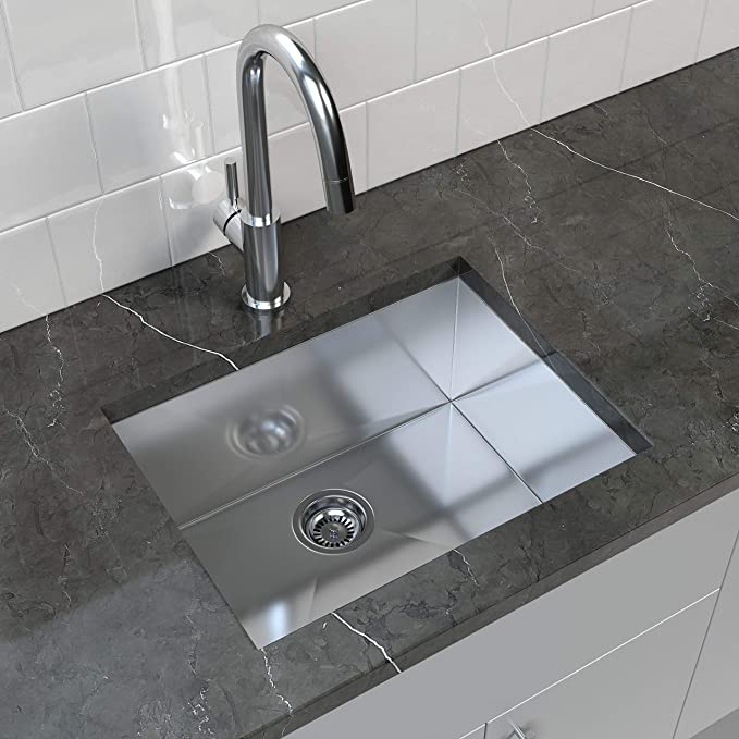 Cantrio Koncepts 23" x 18" Rectangle Undermount 18-Gauge Stainless Steel Sink With Strainer Drain With Strainer Drain