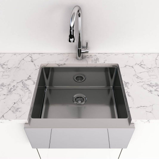 Cantrio Koncepts 24" 18-Gauge Rectangle Single Basin Stainless Steel Farmhouse Apron Front Kitchen Sink With Strainer Drain
