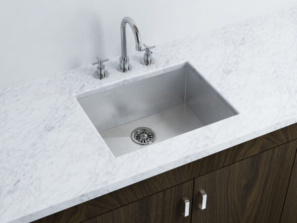 Cantrio Koncepts 25" 18-Gauge, 0 Radius Square Stainless Steel Undermount Kitchen Sink With Strainer Drain