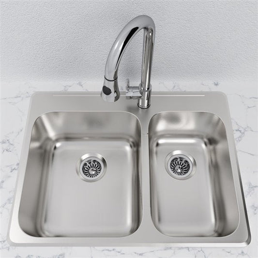 Cantrio Koncepts 28" 19-Gauge Rectangle One and Half Basin Stainless Steel Drop-In Kitchen Sink With Strainer Drain