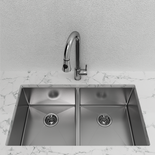 Cantrio Koncepts 29" x 18" Undermount 18-Gauge Stainless Steel Double Basin Kitchen Sink With Strainer Drains