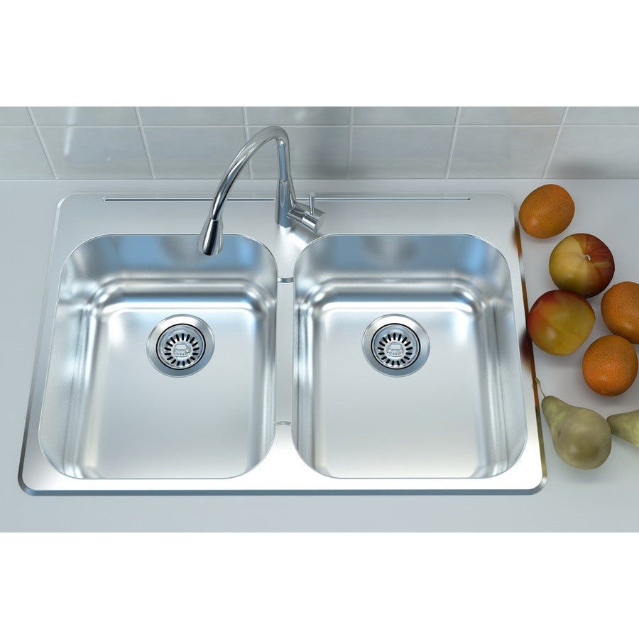 Cantrio Koncepts 31" 19-Gauge Rectangle Double Basin Stainless Steel Drop-In Kitchen Sink With Strainer Drain and Deck Mount Holes