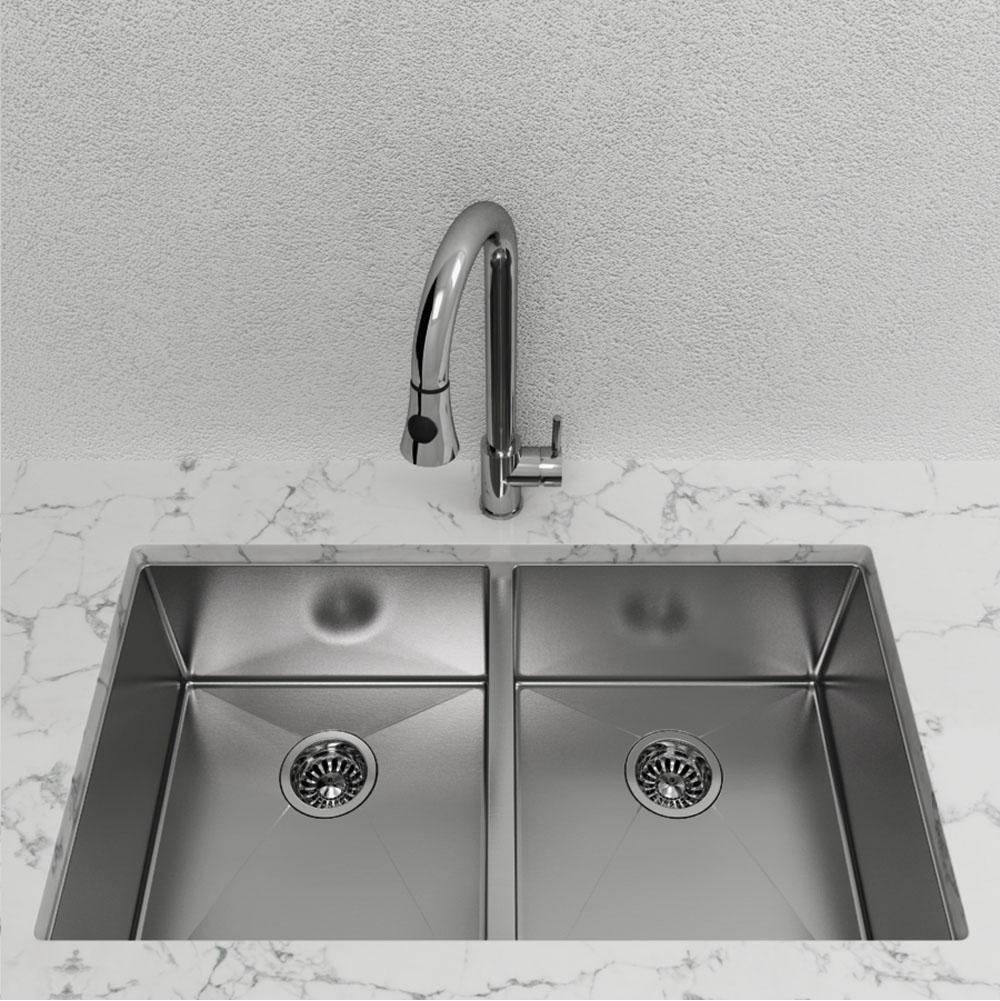 Cantrio Koncepts 32" Rectangle Undermount 18-Gauge Stainless Steel Double Bowl Kitchen Sink With Strainer Drain