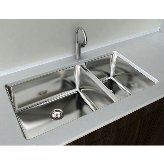Cantrio Koncepts 33" Rectangle Undermount Stainless Steel Double Bowl Kitchen Sink With Strainer Drain