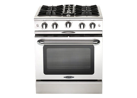 Capital Culinarian Series MCOR304 30" 4 Open Burners Stainless Steel Freestanding Natural Gas Range With Small Pan Burner, 4.9 Cu.Ft. Manual Clean Oven and Red Knobs