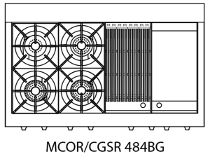 Capital Culinarian Series MCOR484BG 48" 4 Open Burners Signal Yellow Freestanding Natural Gas Range With 7.6 Cu.Ft. Manual Clean Double Oven, 12" Side BBQ Grill and 12" Griddle