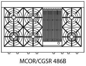 Capital Culinarian Series MCOR486B 48" 6 Open Burners Black Freestanding Natural Gas Range With Small Pan Burner, 7.6 Cu.Ft. Manual Clean Double Oven and 12" BBQ Grill