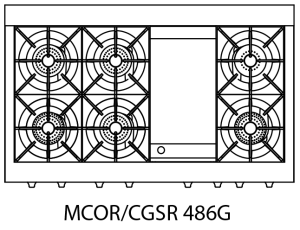 Capital Culinarian Series MCOR486G 48" 6 Open Burners Oyster White Freestanding Natural Gas Range With Small Pan Burner, 7.6 Cu.Ft. Manual Clean Double Oven, 12" Griddle and Red Knobs