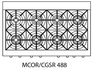 Capital Culinarian Series MCOR488 48" 8 Open Burners Oyster White Freestanding Natural Gas Range With Small Pan Burner, 7.6 Cu.Ft. Manual Clean Double Oven and Red Knobs