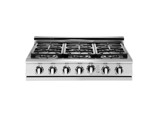 Capital Precision Series GRT364B 36" 4 Sealed Burners Stainless Steel Natural Gas Rangetop With 12" BBQ Grill and Red Knobs