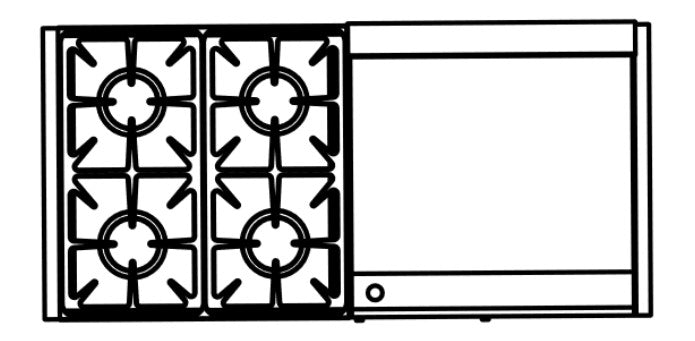 Capital Precision Series GRT484G 48" 4 Sealed Burners Stainless Steel Propane Gas Rangetop With 24" Griddle and Red Knobs